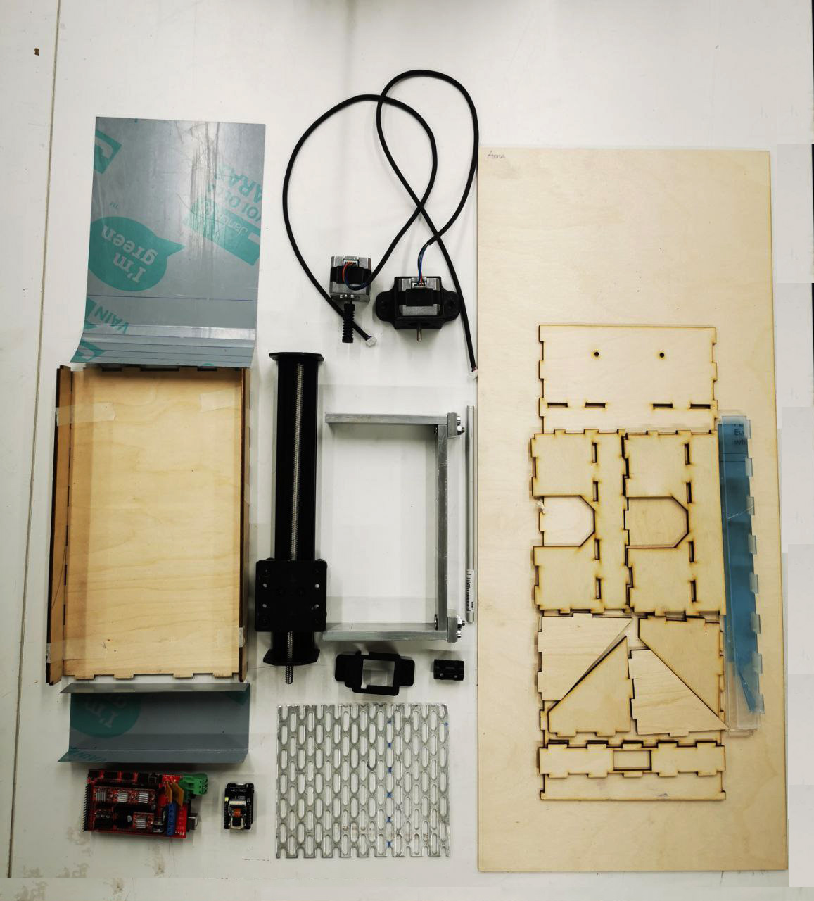 Version 2 components arranged before assembly